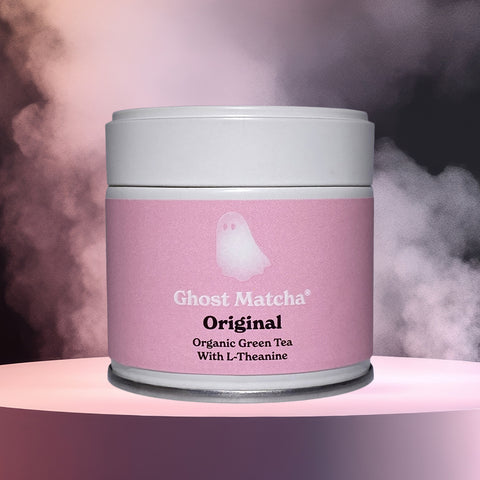 A fully recyclable canister of Ghost Matcha Original Organic Green Tea Powder front on