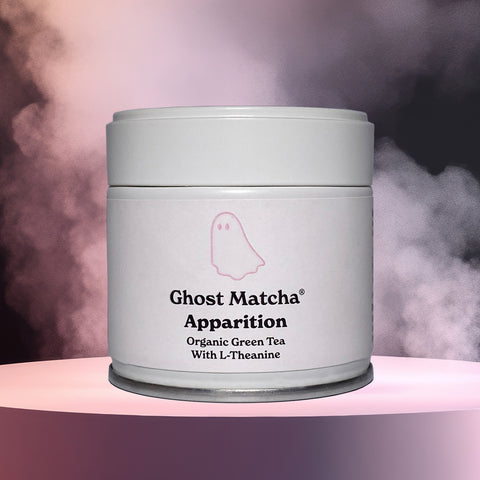 A fully recyclable canister of Ghost Matcha Apparition Organic Culinary Grade Matcha front on